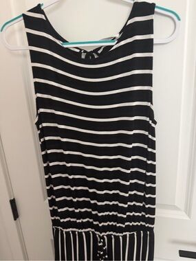 Zenana Outfitters Black and White Striped Midi Dress